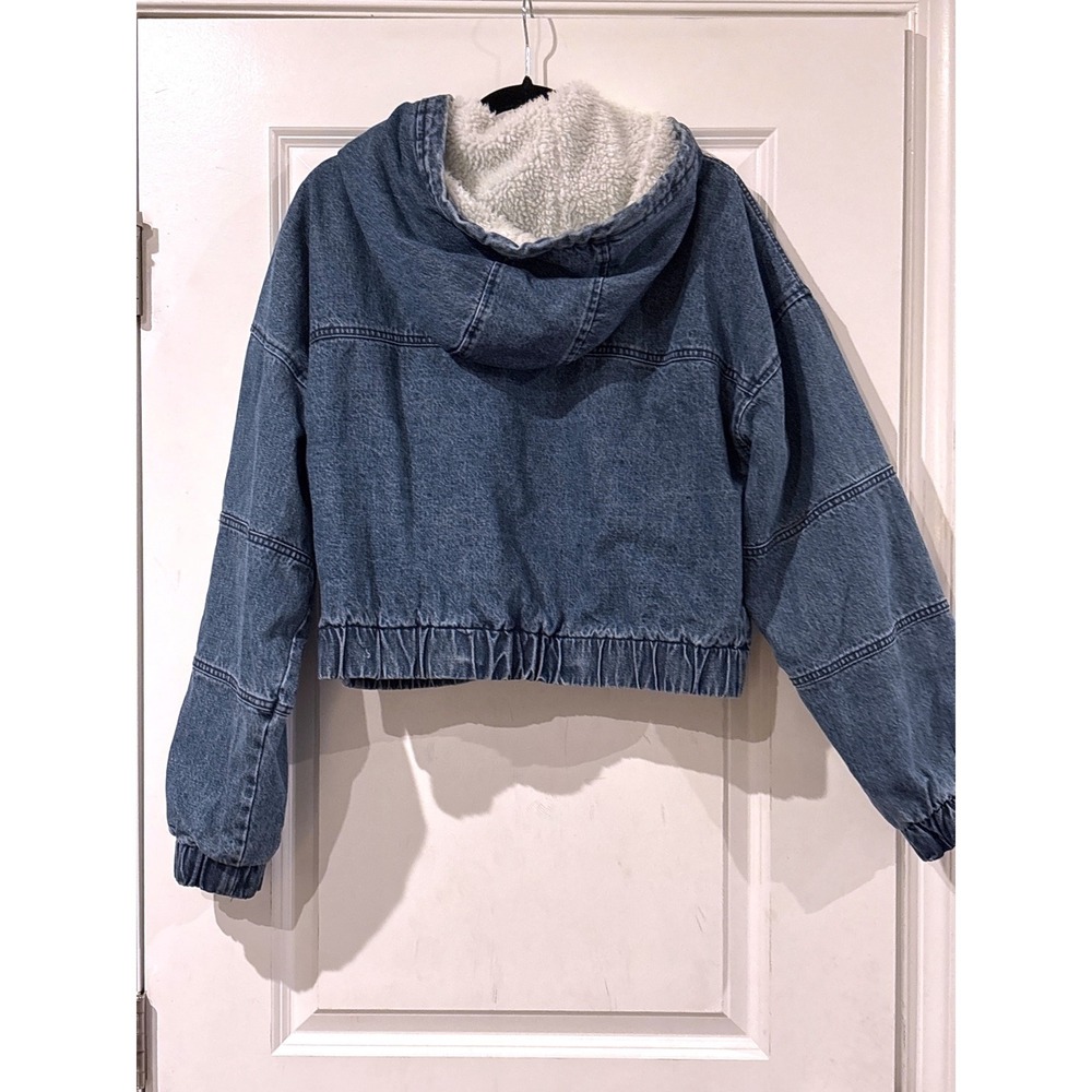 Aeropostale Blue Denim Cropped‎ Sherpa Hooded Jacket Women's XL - Picture 7 of 11